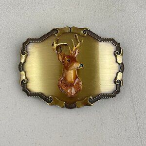 Vintage Raintree 3D Stag Metal Belt Buckle 1970s Deer Hunting Made in USA